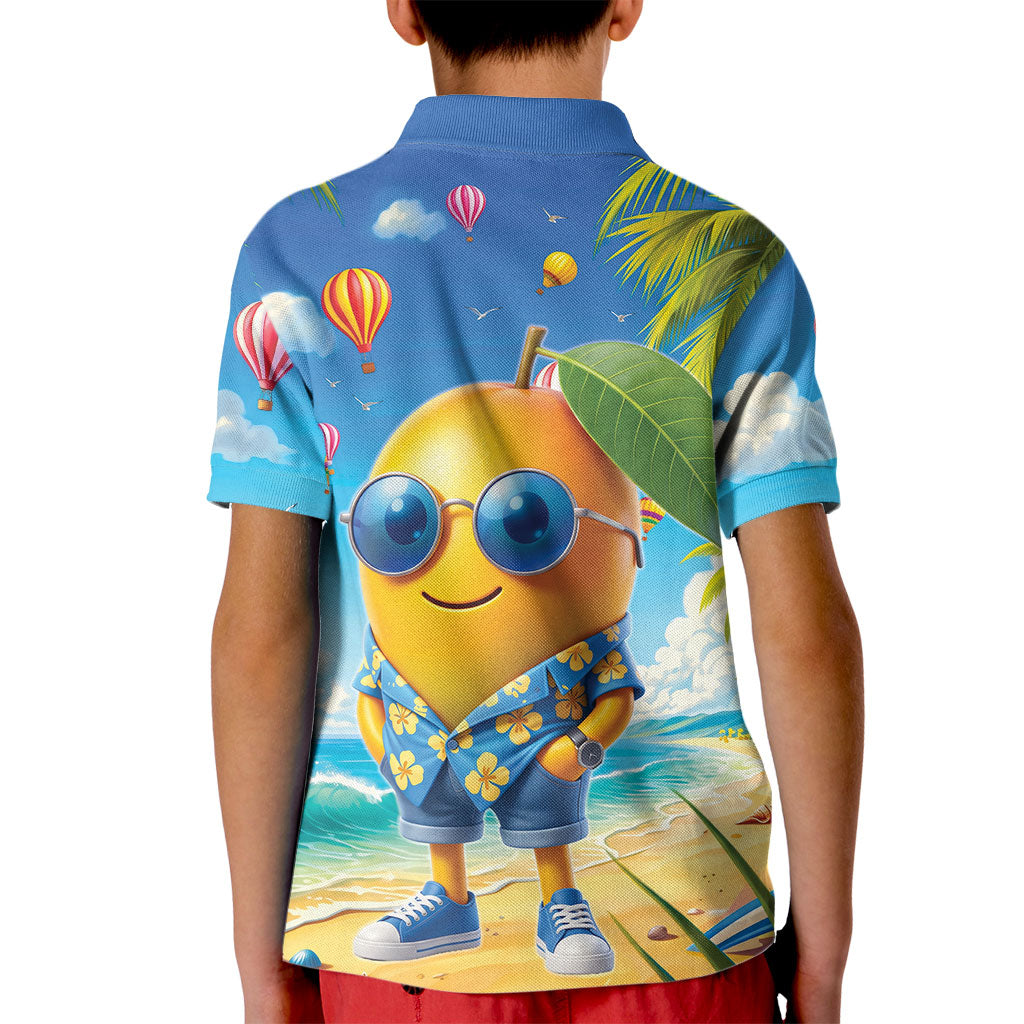 Funny Hawaii Mango Kid Polo Shirt Tropical Summer Beach Mascot Vacation
