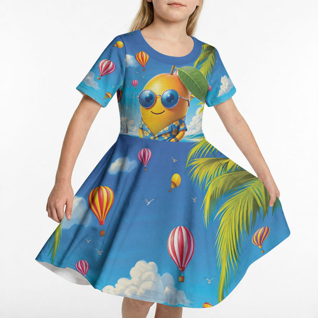 Funny Hawaii Mango Kid Short Sleeve Dress Tropical Summer Beach Mascot Vacation