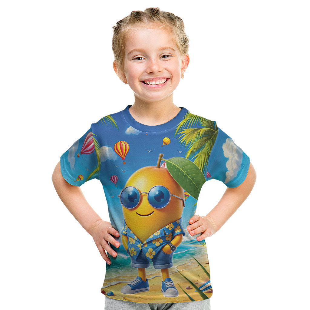 Funny Hawaii Mango Kid T Shirt Tropical Summer Beach Mascot Vacation