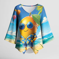 Funny Hawaii Mango Kimono Sleeve Blouse Tropical Summer Beach Mascot Vacation