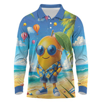 Funny Hawaii Mango Long Sleeve Polo Shirt Tropical Summer Beach Mascot Vacation