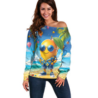 Funny Hawaii Mango Off Shoulder Sweater Tropical Summer Beach Mascot Vacation