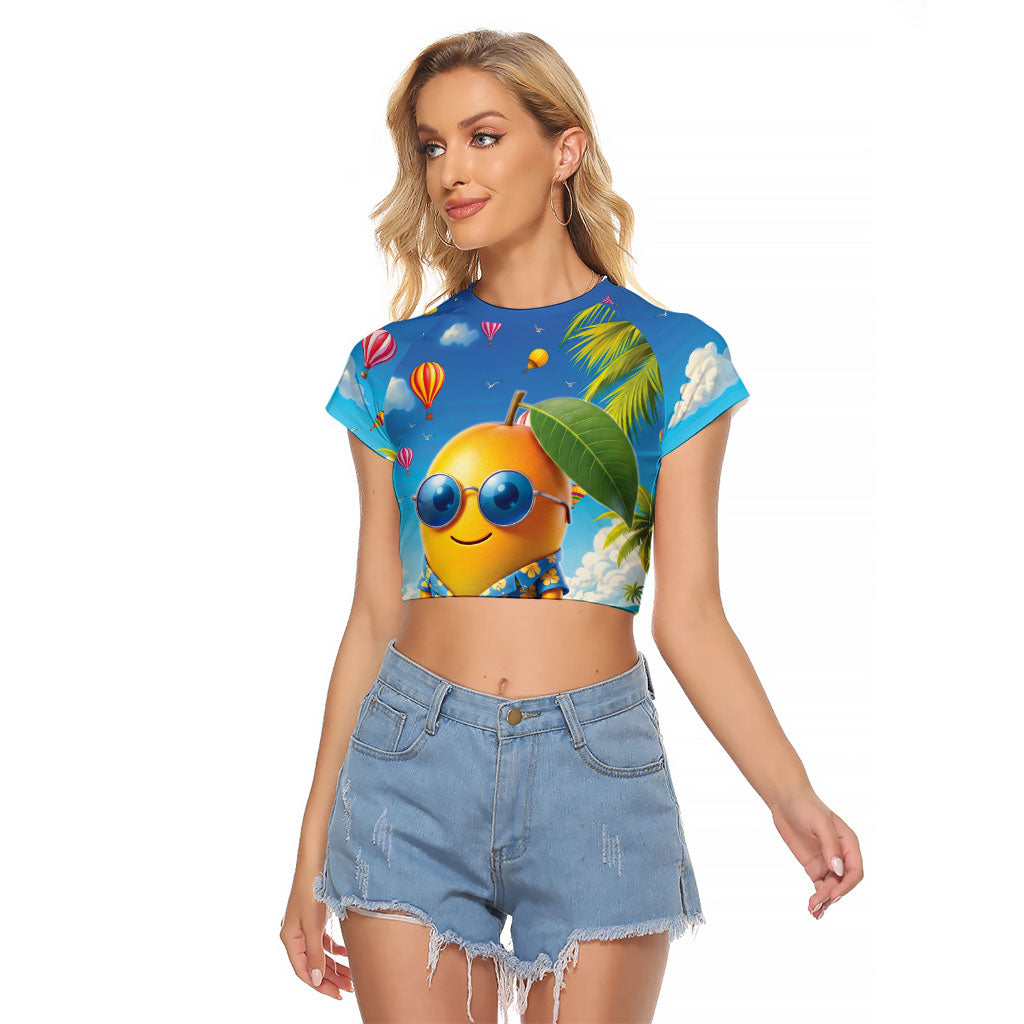 Funny Hawaii Mango Raglan Cropped T Shirt Tropical Summer Beach Mascot Vacation