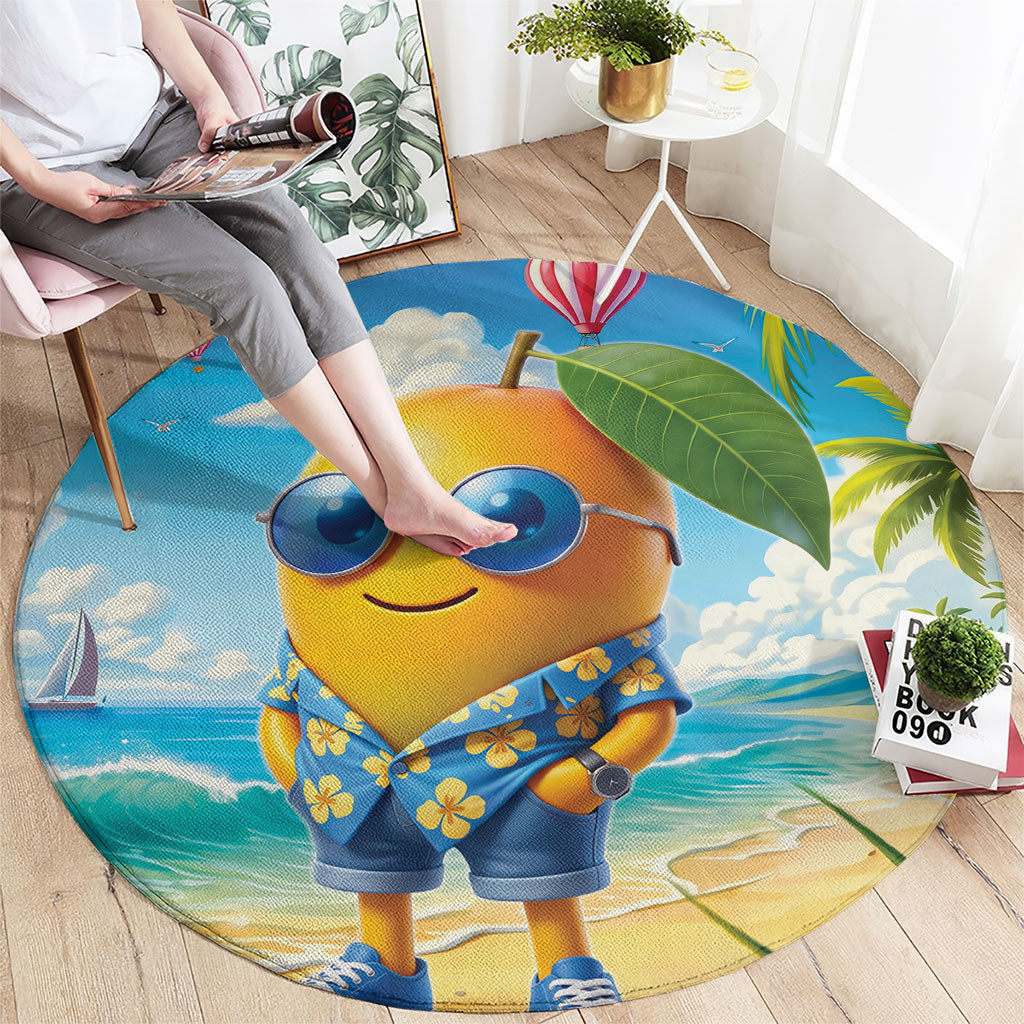 Funny Hawaii Mango Round Carpet Tropical Summer Beach Mascot Vacation