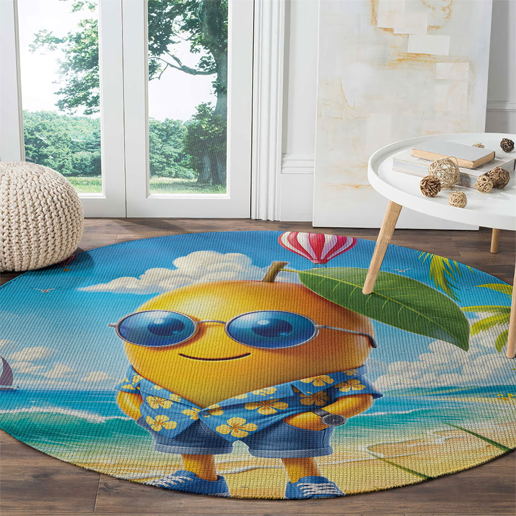 Funny Hawaii Mango Round Carpet Tropical Summer Beach Mascot Vacation
