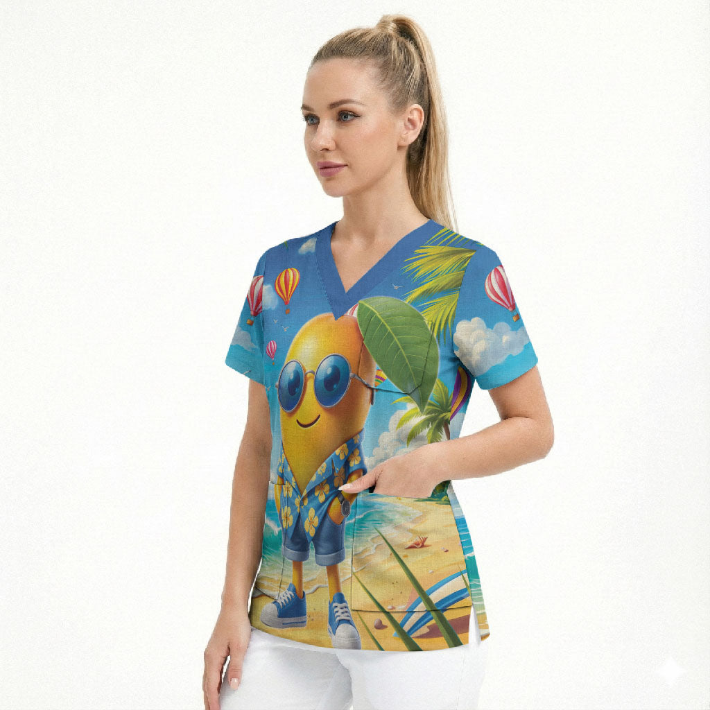 Funny Hawaii Mango Scrub Top Tropical Summer Beach Mascot Vacation