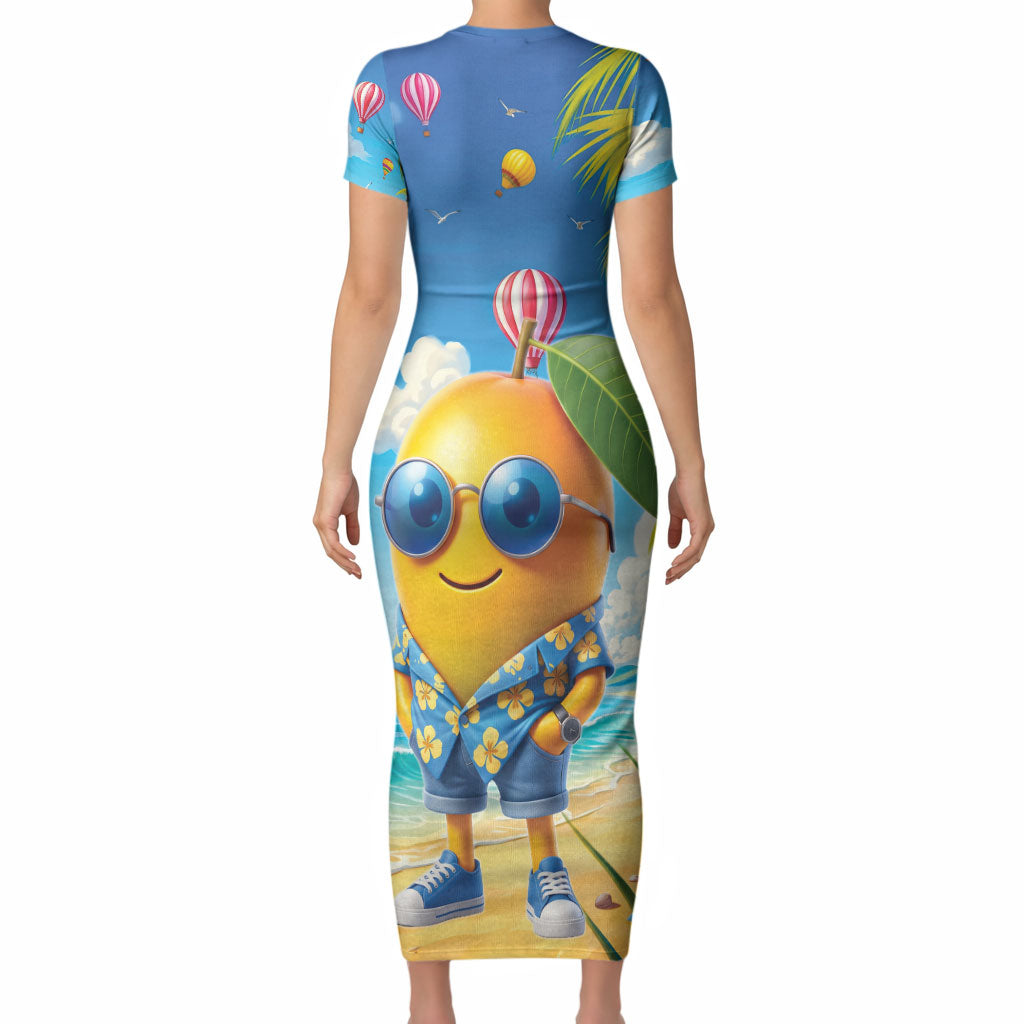 Funny Hawaii Mango Short Sleeve Bodycon Dress Tropical Summer Beach Mascot Vacation