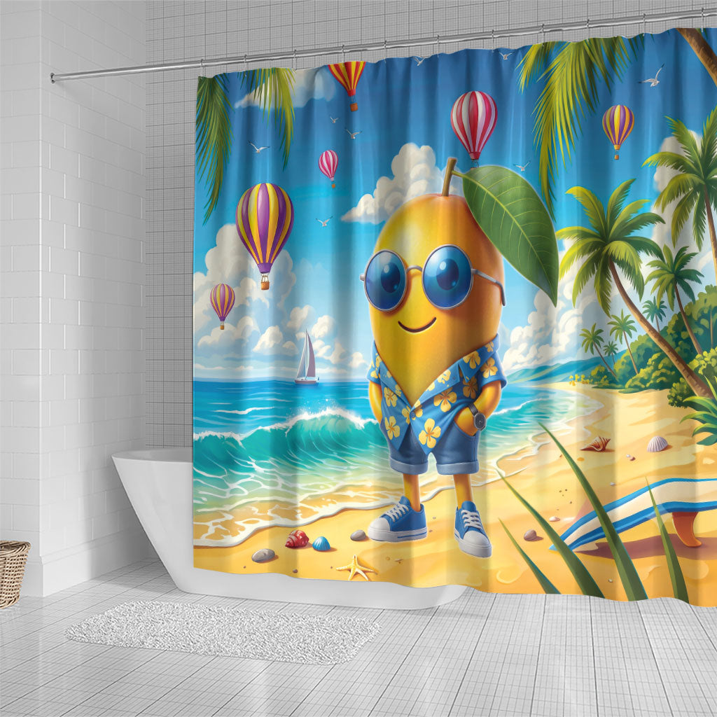 Funny Hawaii Mango Shower Curtain Tropical Summer Beach Mascot Vacation