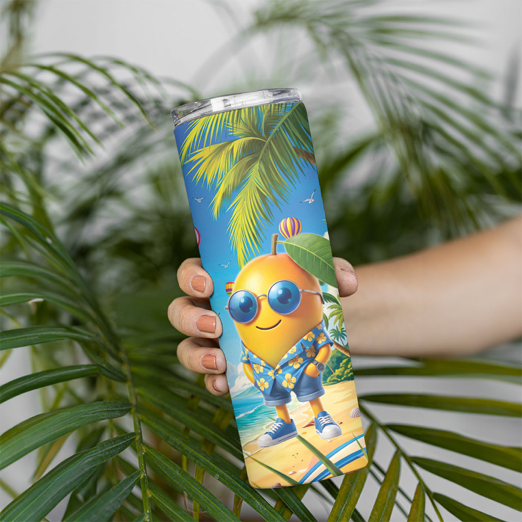 Funny Hawaii Mango Skinny Tumbler Tropical Summer Beach Mascot Vacation