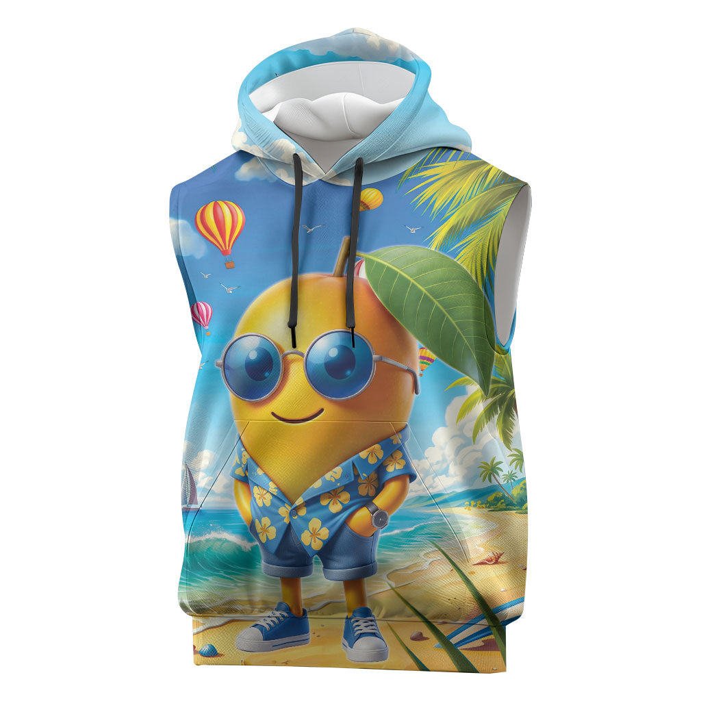 Funny Hawaii Mango Sleeveless Hoodie Tropical Summer Beach Mascot Vacation