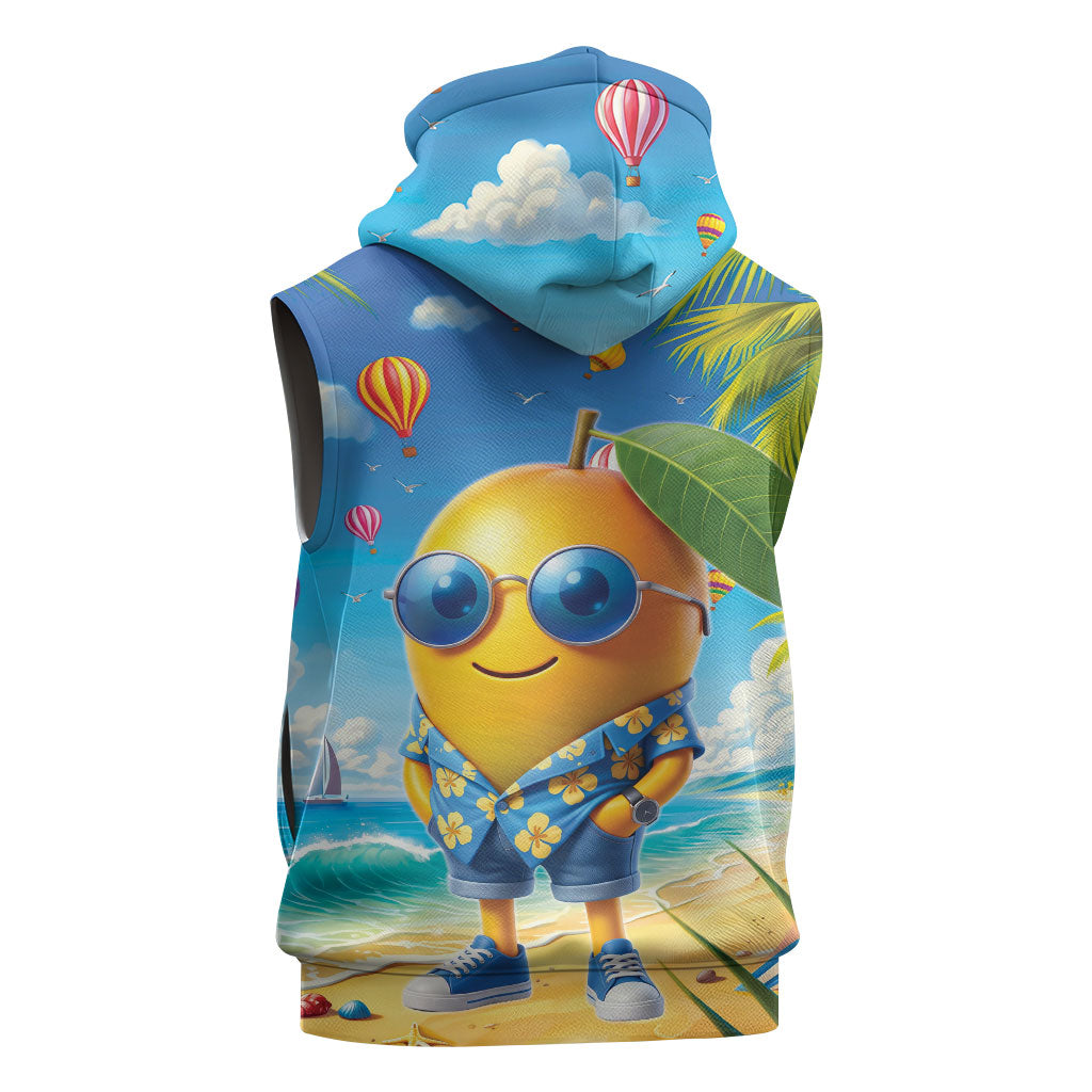 Funny Hawaii Mango Sleeveless Zip Hoodie Tropical Summer Beach Mascot Vacation