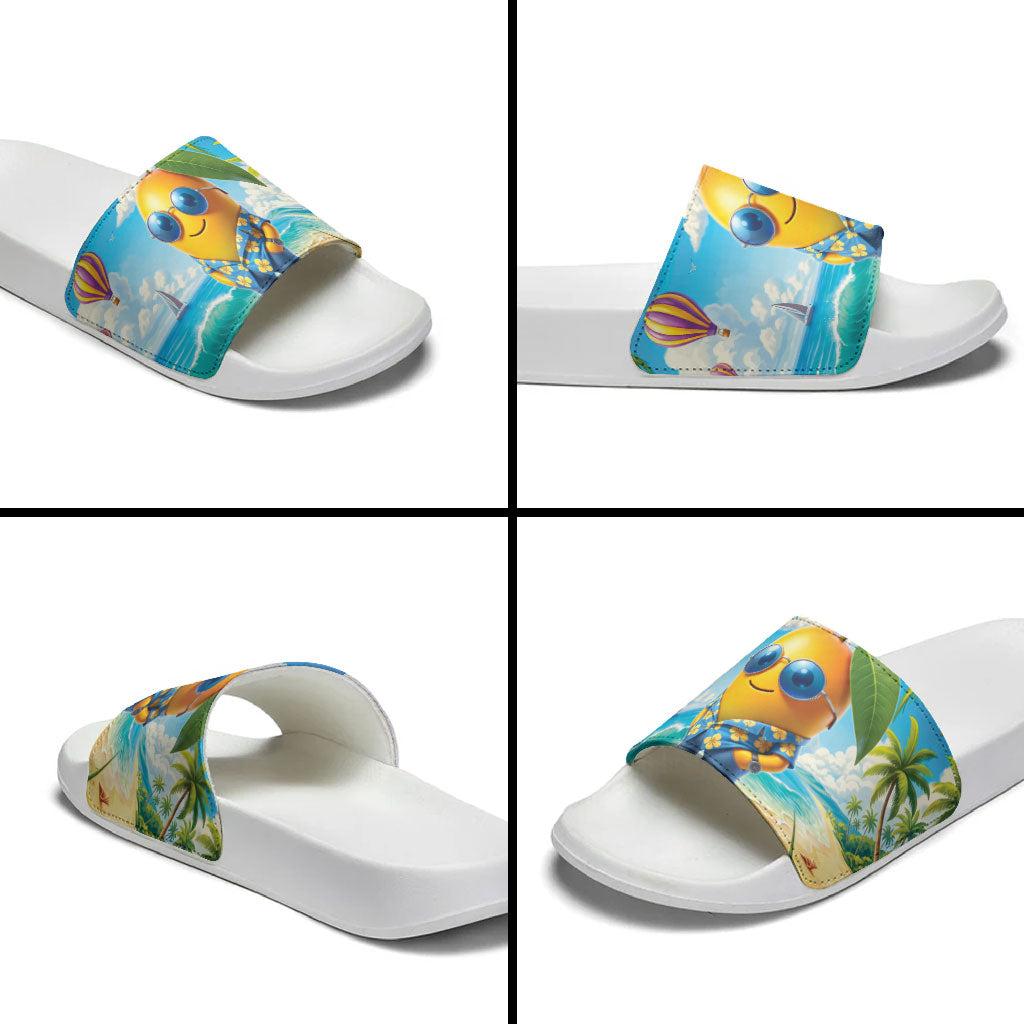 Funny Hawaii Mango Slide Sandals Tropical Summer Beach Mascot Vacation