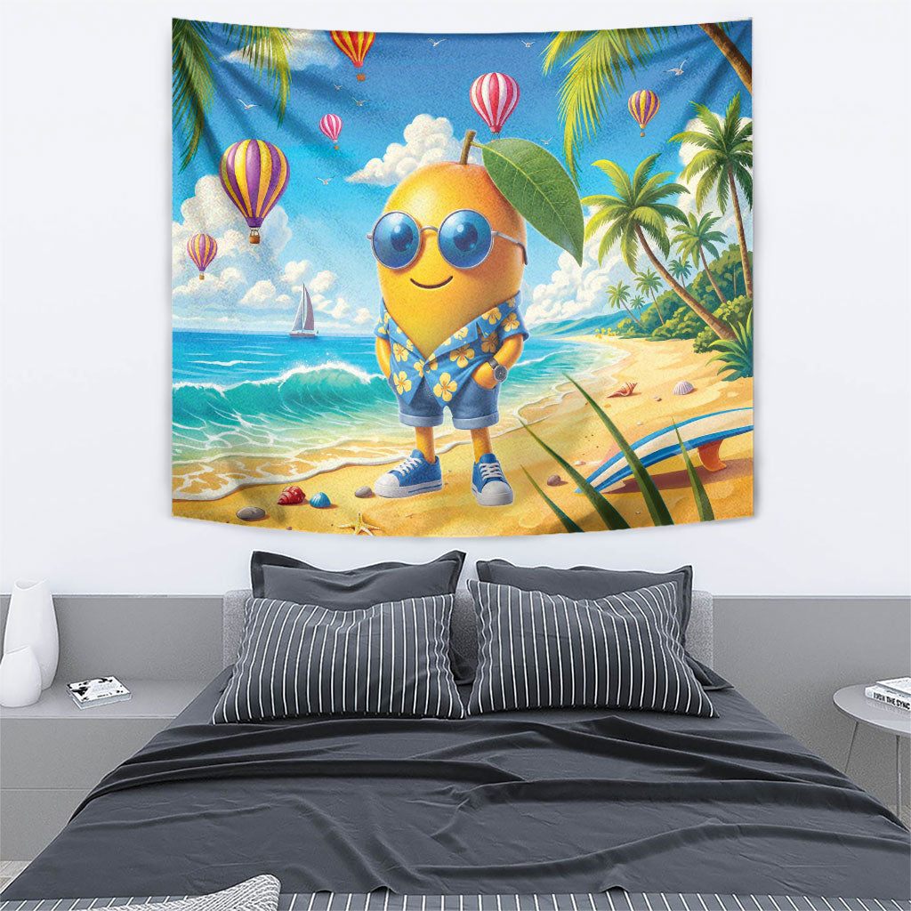Funny Hawaii Mango Tapestry Tropical Summer Beach Mascot Vacation