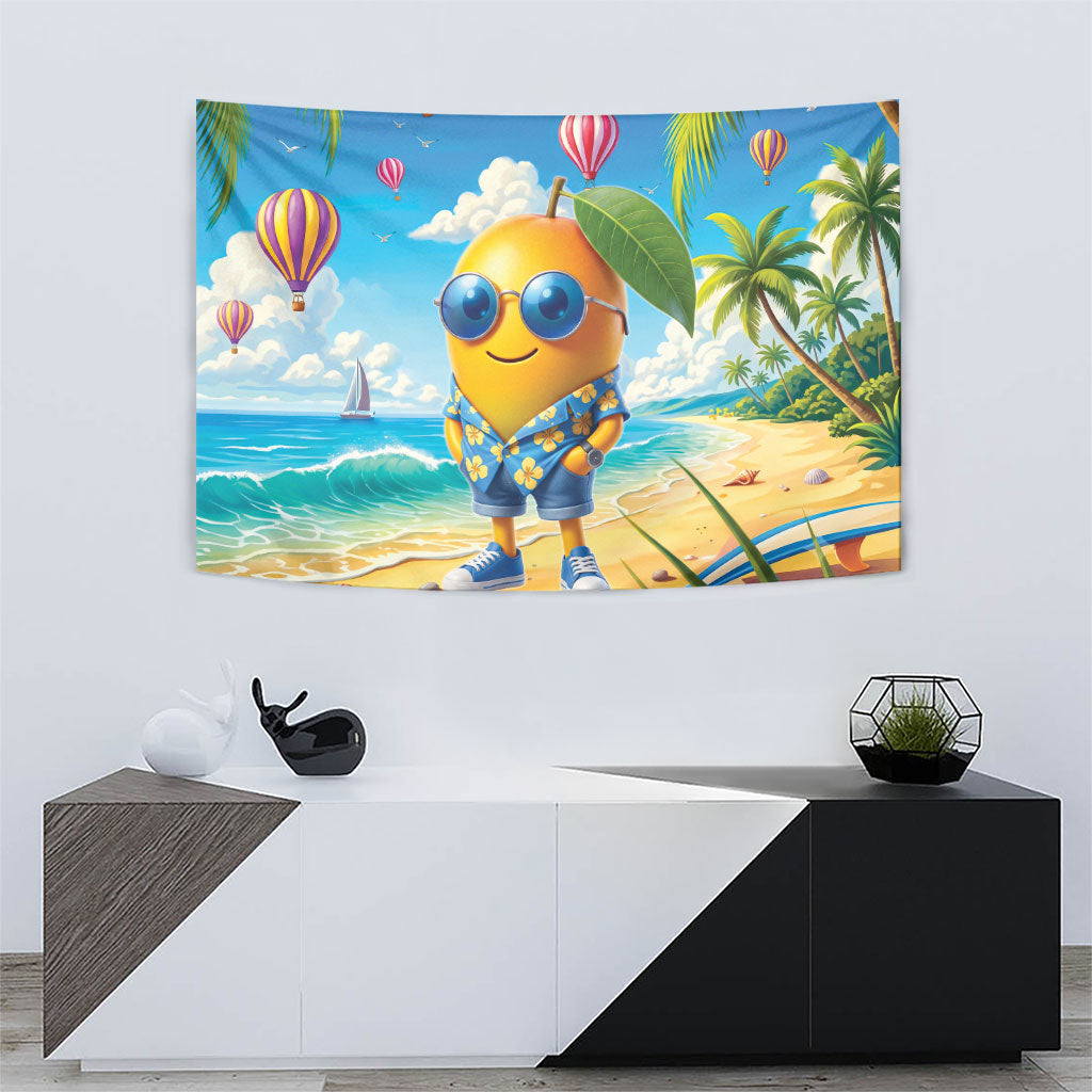 Funny Hawaii Mango Tapestry Tropical Summer Beach Mascot Vacation