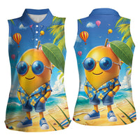 Funny Hawaii Mango Women Sleeveless Polo Shirt Tropical Summer Beach Mascot Vacation