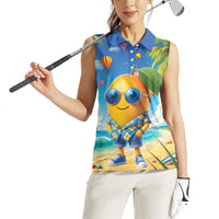 Funny Hawaii Mango Women Sleeveless Polo Shirt Tropical Summer Beach Mascot Vacation