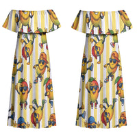 Funny Hawaii Mango Hip Hop Cartoon Couples Matching Off Shoulder Maxi Dress and Hawaiian Shirt Summer Beach Party
