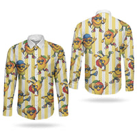 Funny Hawaii Mango Hip Hop Cartoon Couples Matching Off Shoulder Maxi Dress and Long Sleeve Button Shirt Summer Beach Party