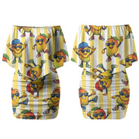 Funny Hawaii Mango Hip Hop Cartoon Couples Matching Off Shoulder Short Dress and Hawaiian Shirt Summer Beach Party