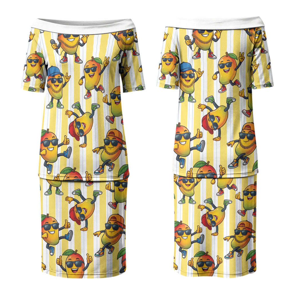 Funny Hawaii Mango Hip Hop Cartoon Couples Matching Puletasi and Hawaiian Shirt Summer Beach Party