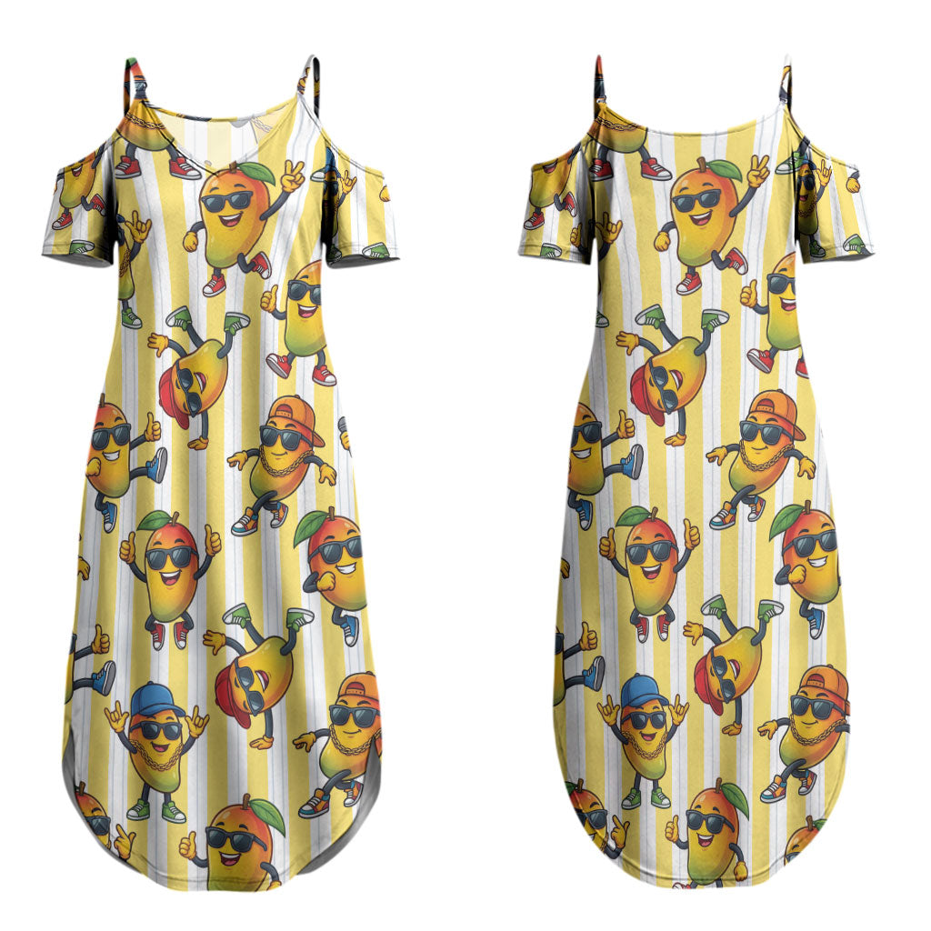 Funny Hawaii Mango Hip Hop Cartoon Couples Matching Summer Maxi Dress and Hawaiian Shirt Summer Beach Party