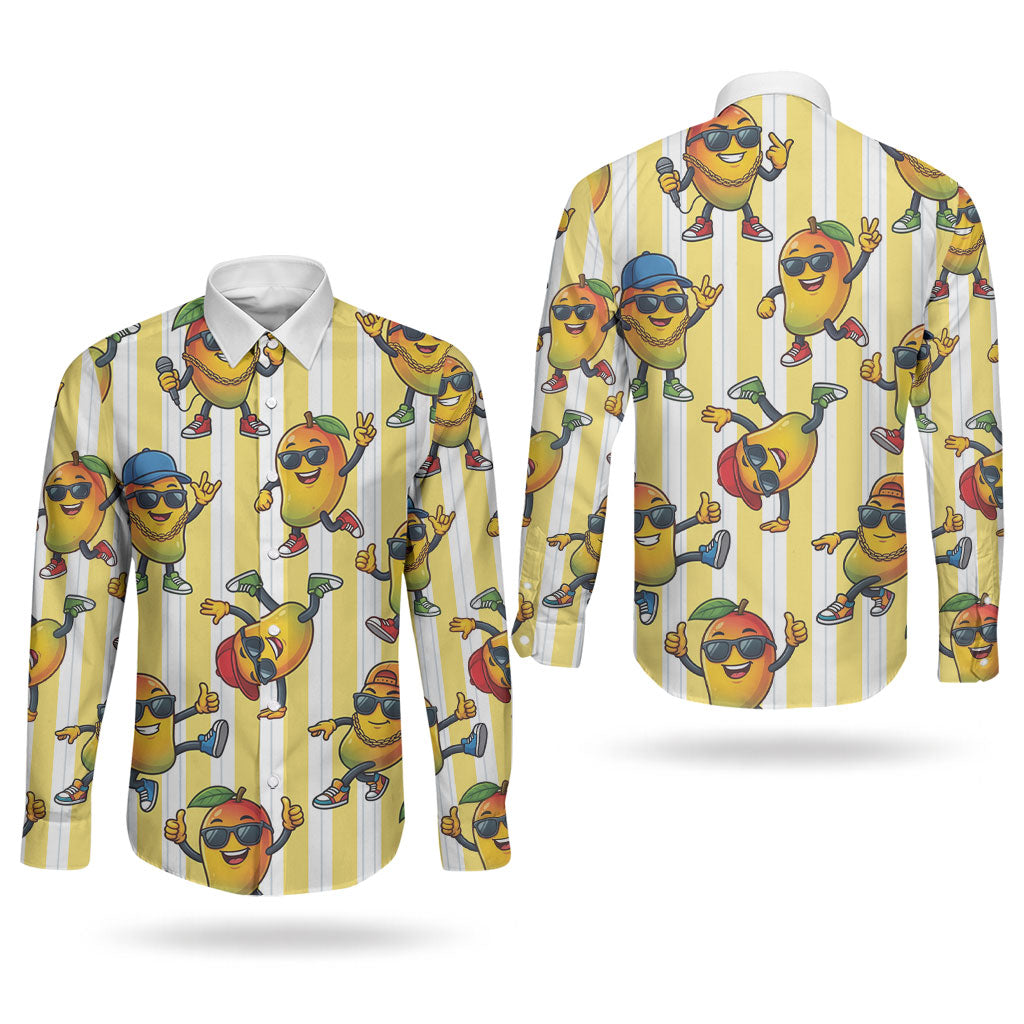 Funny Hawaii Mango Hip Hop Cartoon Couples Matching Tank Maxi Dress and Long Sleeve Button Shirt Summer Beach Party