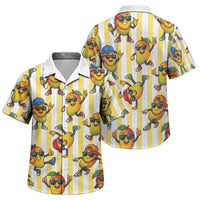 Funny Hawaii Mango Hip Hop Cartoon Family Matching Long Sleeve Bodycon Dress and Hawaiian Shirt Summer Beach Party