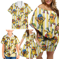 Funny Hawaii Mango Hip Hop Cartoon Family Matching Off Shoulder Short Dress and Hawaiian Shirt Summer Beach Party