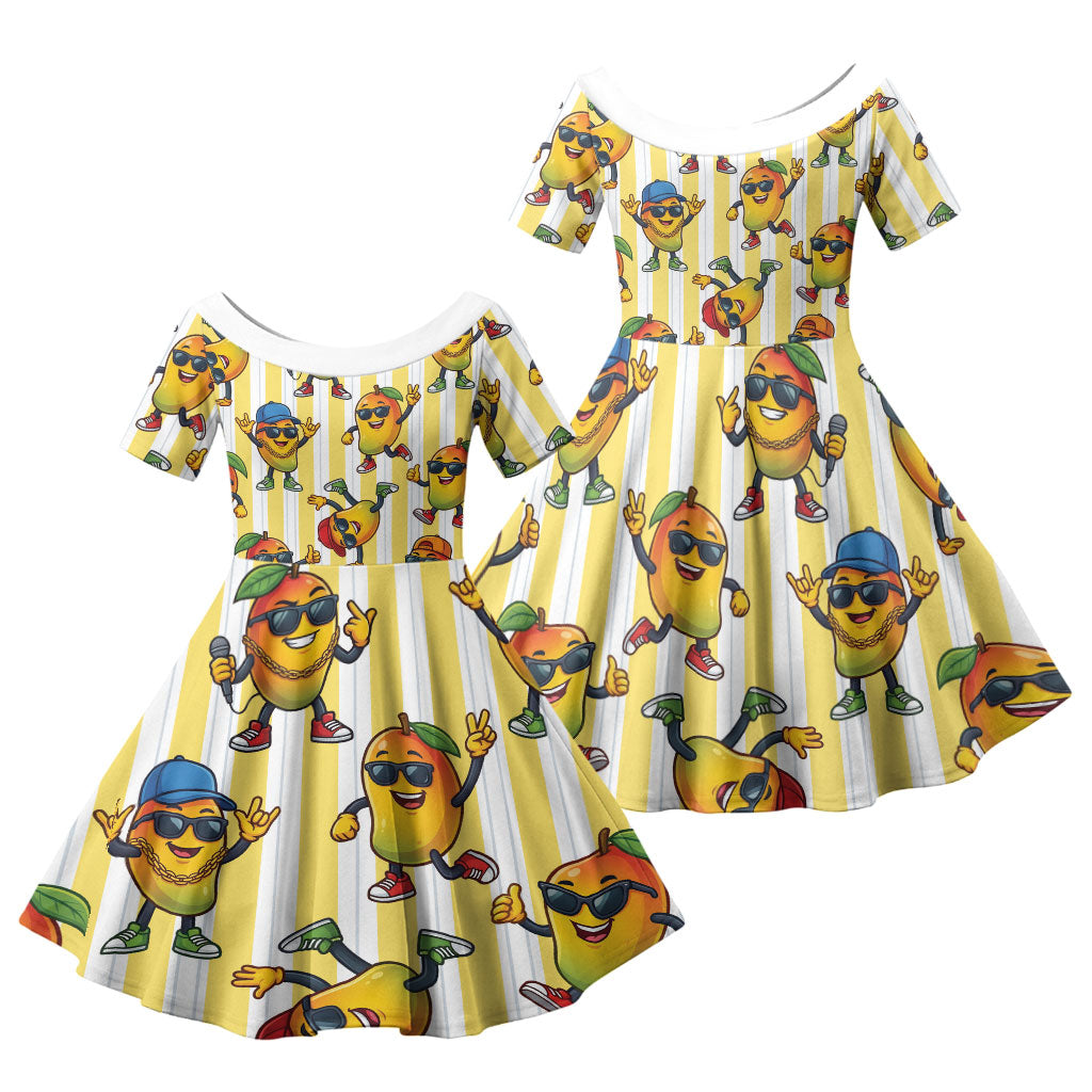 Funny Hawaii Mango Hip Hop Cartoon Family Matching Puletasi and Hawaiian Shirt Summer Beach Party