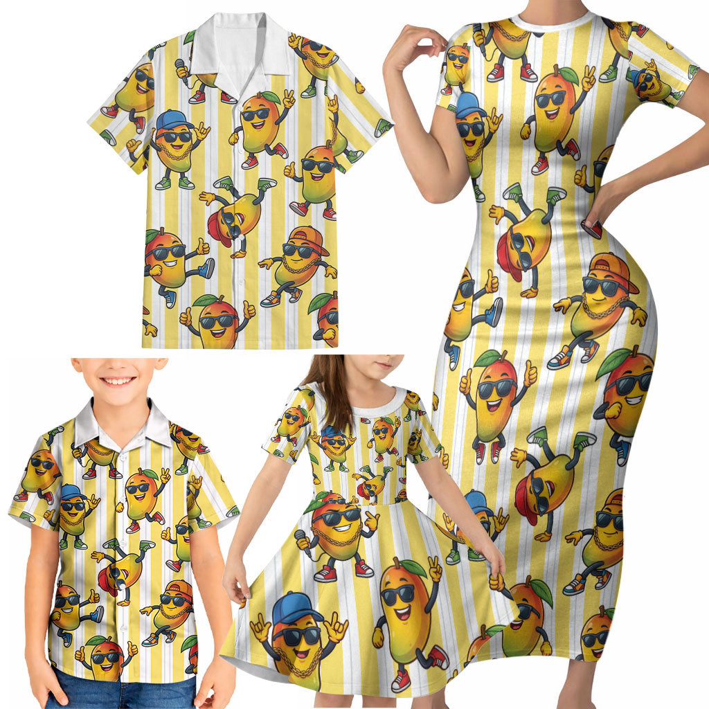 Funny Hawaii Mango Hip Hop Cartoon Family Matching Short Sleeve Bodycon Dress and Hawaiian Shirt Summer Beach Party LT19 - Polynesian Pride