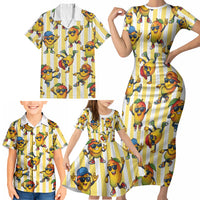 Funny Hawaii Mango Hip Hop Cartoon Family Matching Short Sleeve Bodycon Dress and Hawaiian Shirt Summer Beach Party