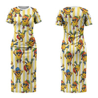 Funny Hawaii Mango Hip Hop Cartoon Family Matching Short Sleeve Bodycon Dress and Hawaiian Shirt Summer Beach Party