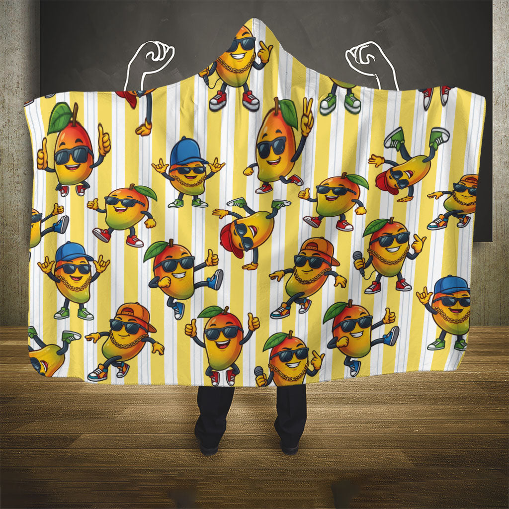 Funny Hawaii Mango Hip Hop Cartoon Hooded Blanket Summer Beach Party
