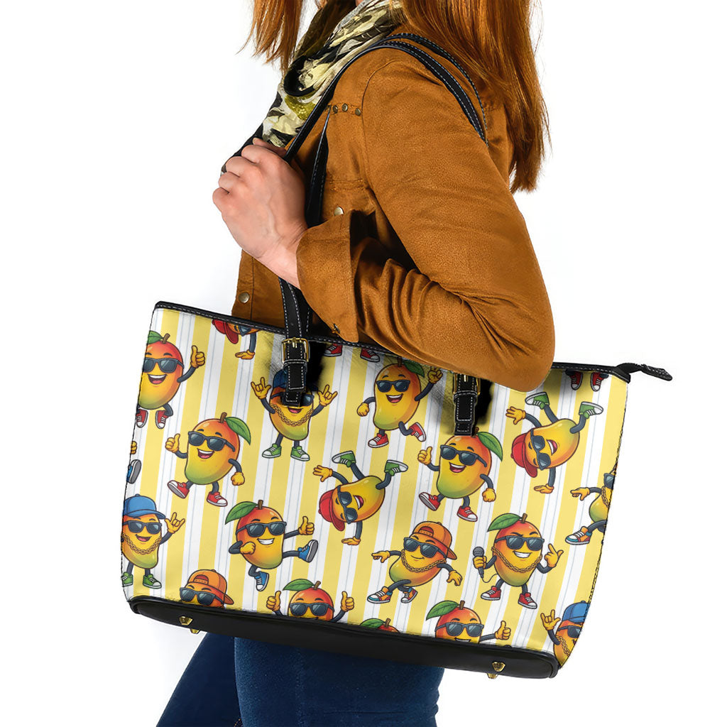 Funny Hawaii Mango Hip Hop Cartoon Leather Tote Bag Summer Beach Party