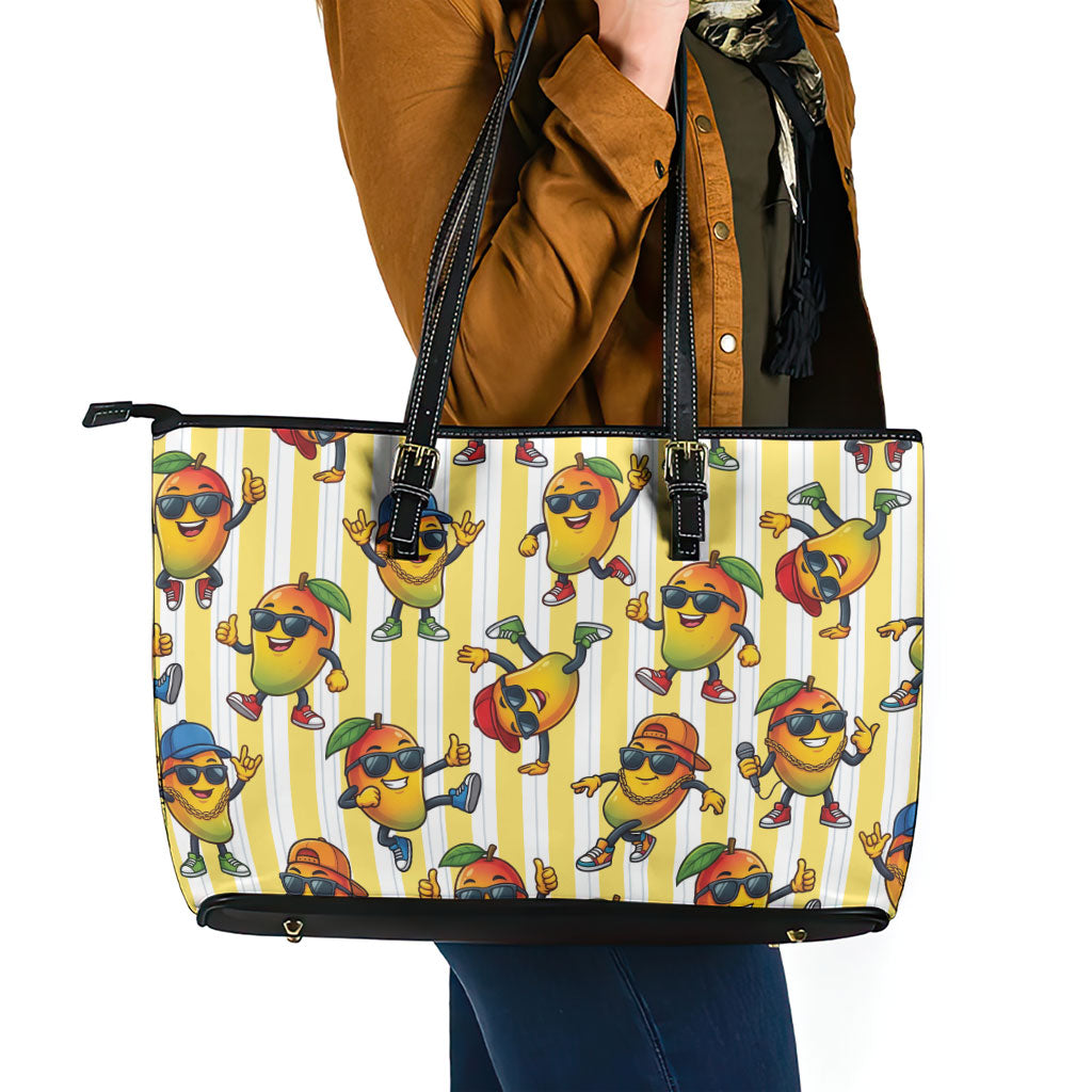 Funny Hawaii Mango Hip Hop Cartoon Leather Tote Bag Summer Beach Party