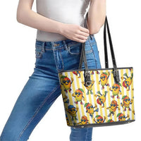 Funny Hawaii Mango Hip Hop Cartoon Leather Tote Bag Summer Beach Party