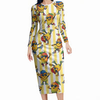 Funny Hawaii Mango Hip Hop Cartoon Long Sleeve Bodycon Dress Summer Beach Party