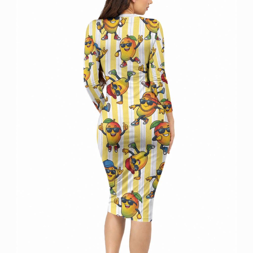 Funny Hawaii Mango Hip Hop Cartoon Long Sleeve Bodycon Dress Summer Beach Party