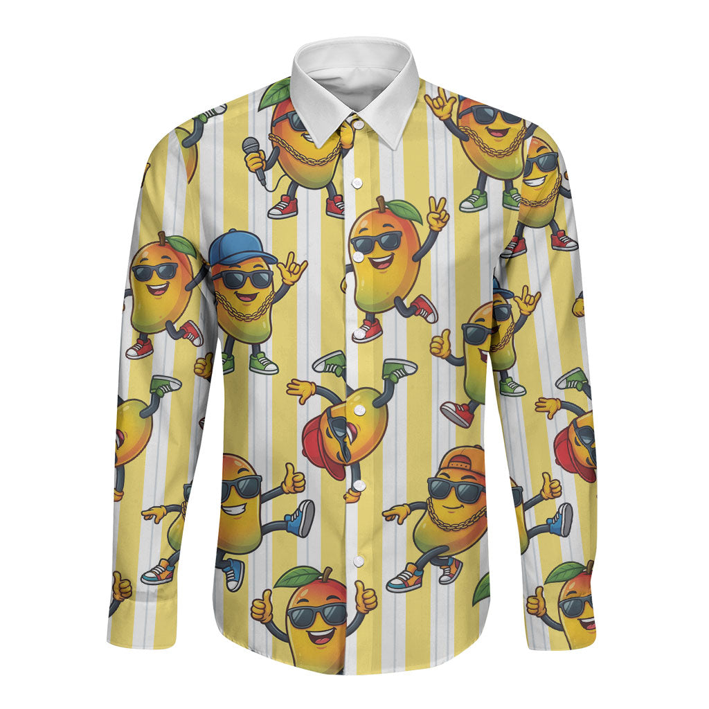 Funny Hawaii Mango Hip Hop Cartoon Long Sleeve Button Shirt Summer Beach Party