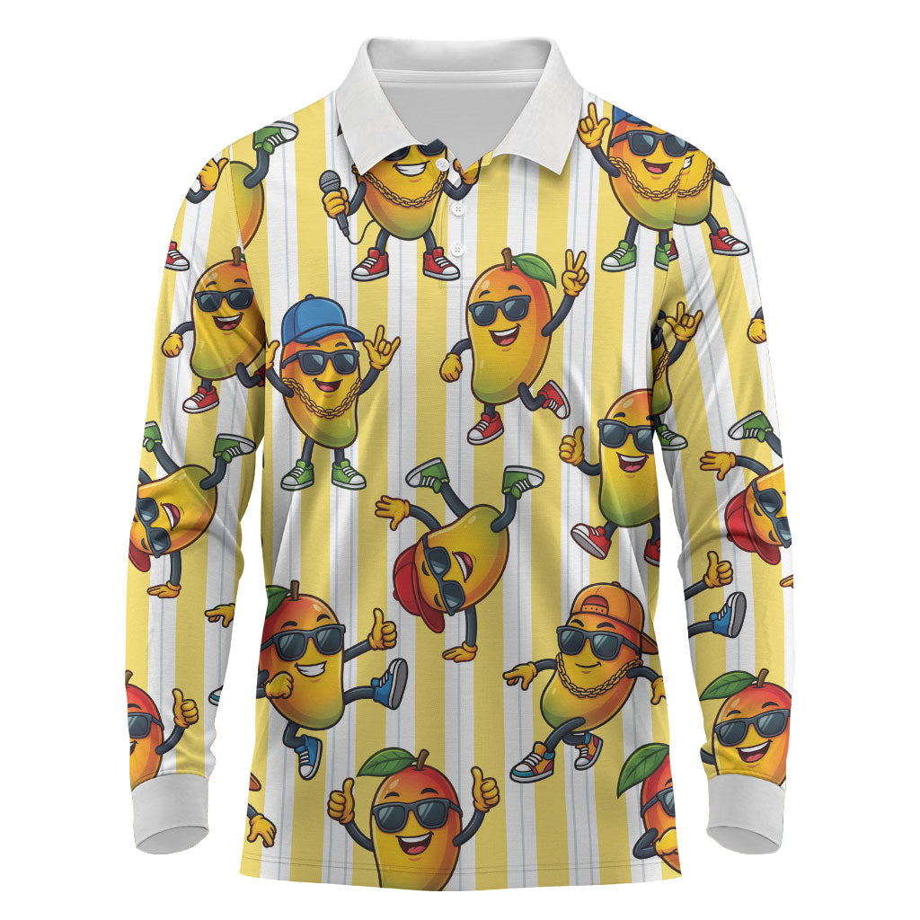 Funny Hawaii Mango Hip Hop Cartoon Long Sleeve Polo Shirt Summer Beach Party