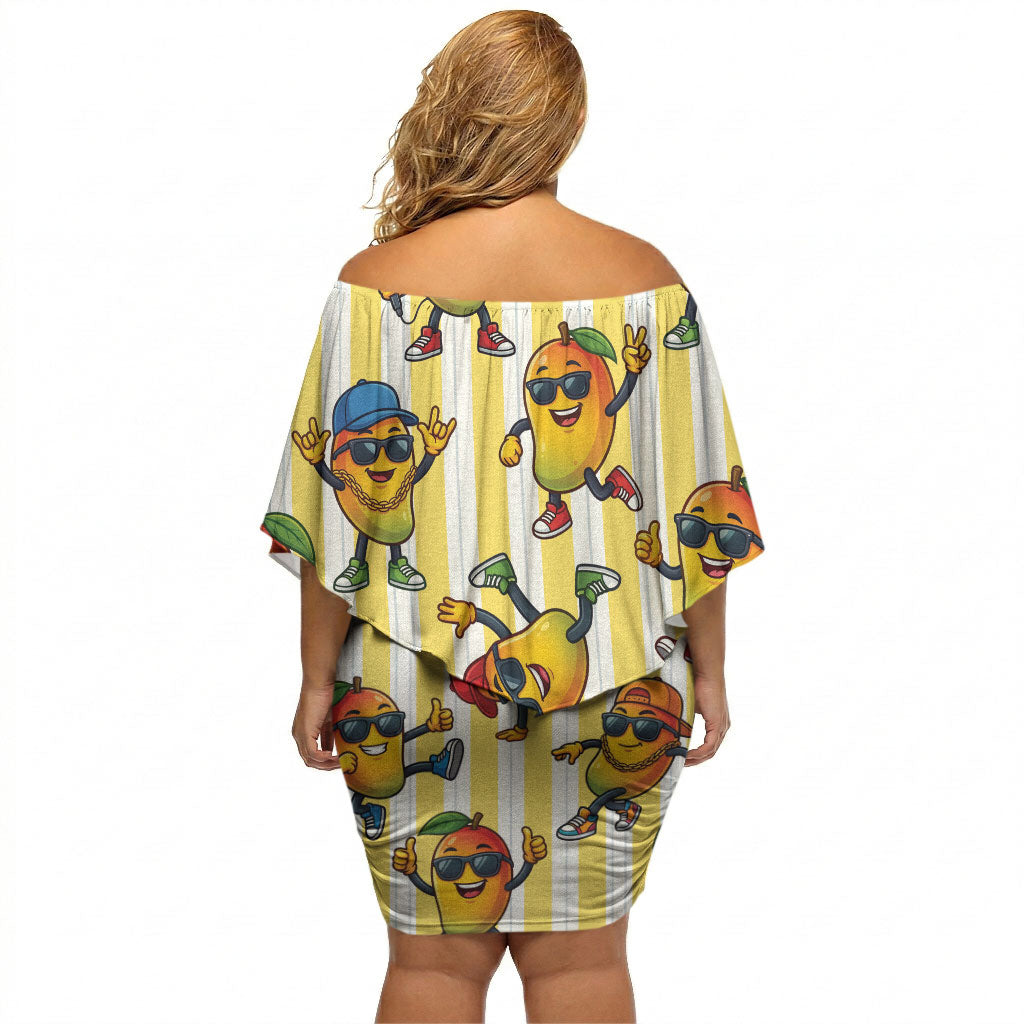 Funny Hawaii Mango Hip Hop Cartoon Off Shoulder Short Dress Summer Beach Party