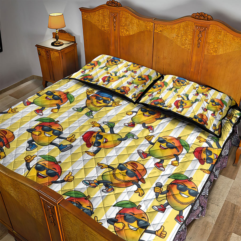 Funny Hawaii Mango Hip Hop Cartoon Quilt Bed Set Summer Beach Party