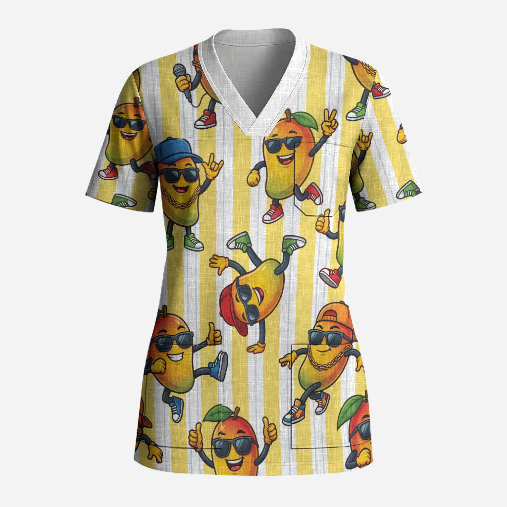 Funny Hawaii Mango Hip Hop Cartoon Scrub Top Summer Beach Party LT19 Adult Yellow - Polynesian Pride