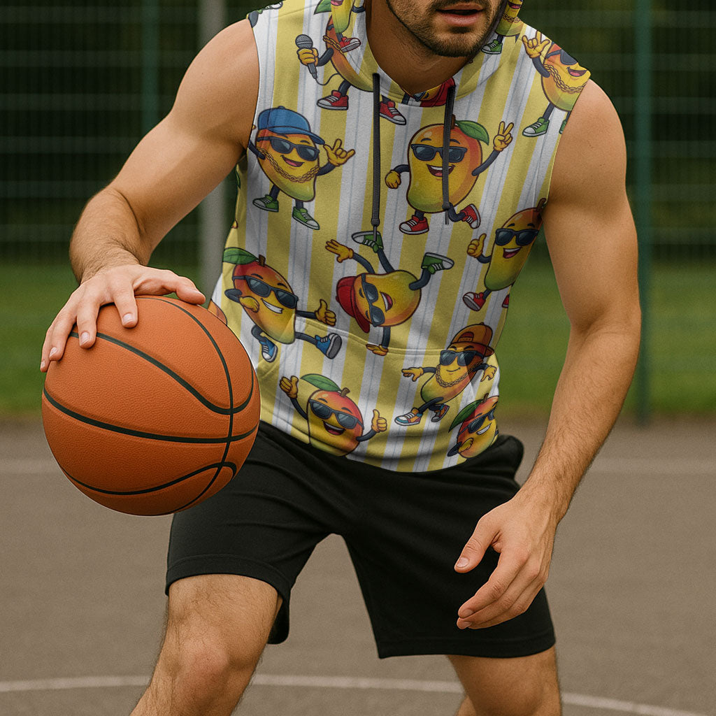 Funny Hawaii Mango Hip Hop Cartoon Sleeveless Hoodie Summer Beach Party