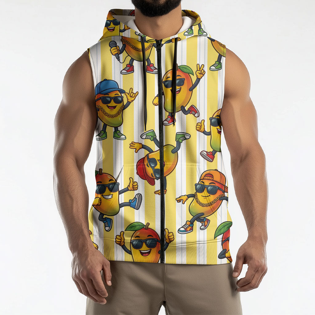 Funny Hawaii Mango Hip Hop Cartoon Sleeveless Zip Hoodie Summer Beach Party