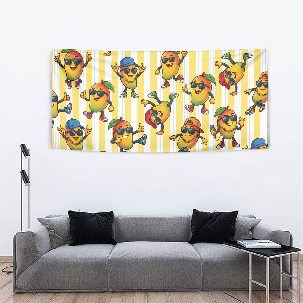 Funny Hawaii Mango Hip Hop Cartoon Tapestry Summer Beach Party