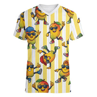 Funny Hawaii Mango Hip Hop Cartoon Women V-Neck T-Shirt Summer Beach Party