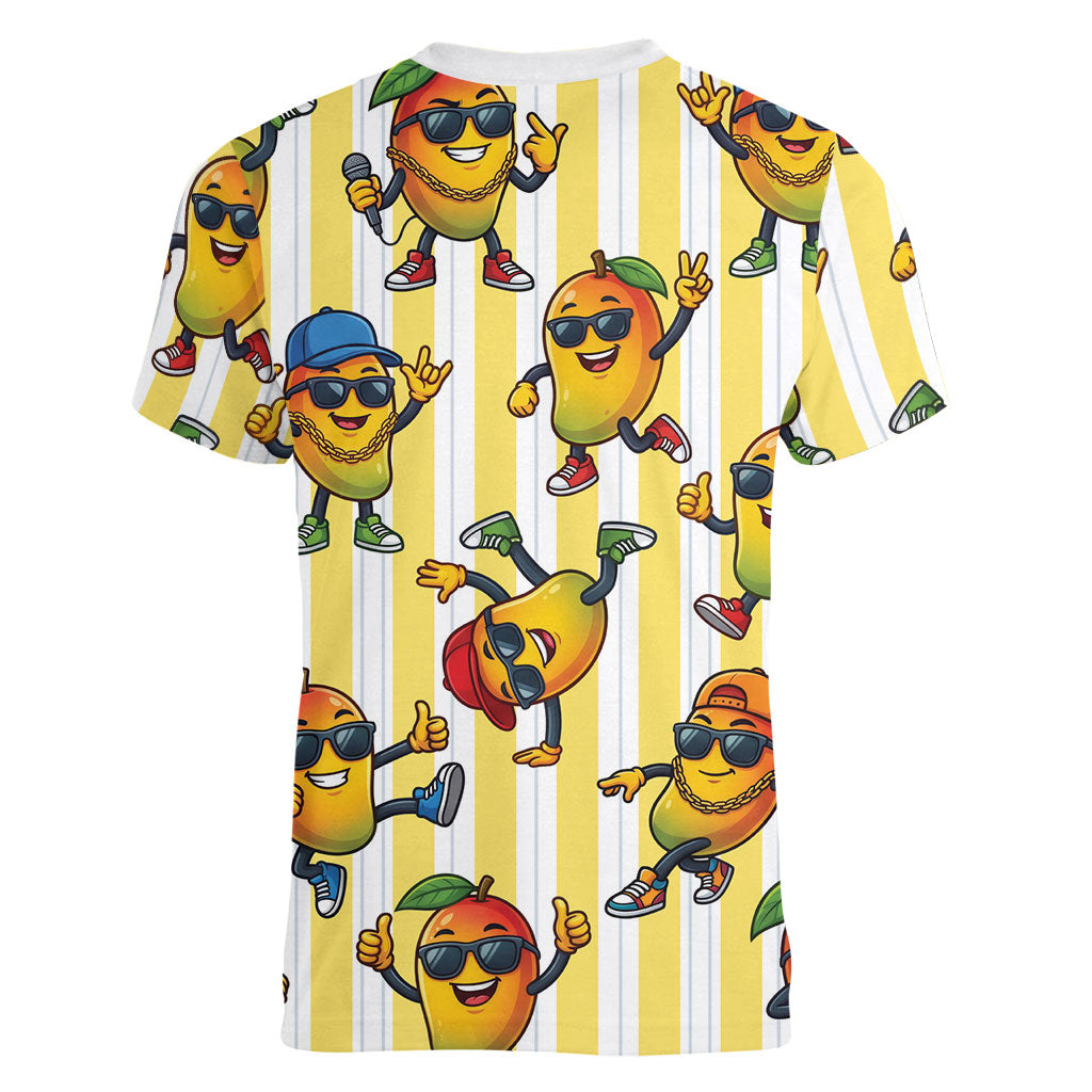 Funny Hawaii Mango Hip Hop Cartoon Women V-Neck T-Shirt Summer Beach Party