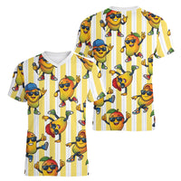 Funny Hawaii Mango Hip Hop Cartoon Women V-Neck T-Shirt Summer Beach Party