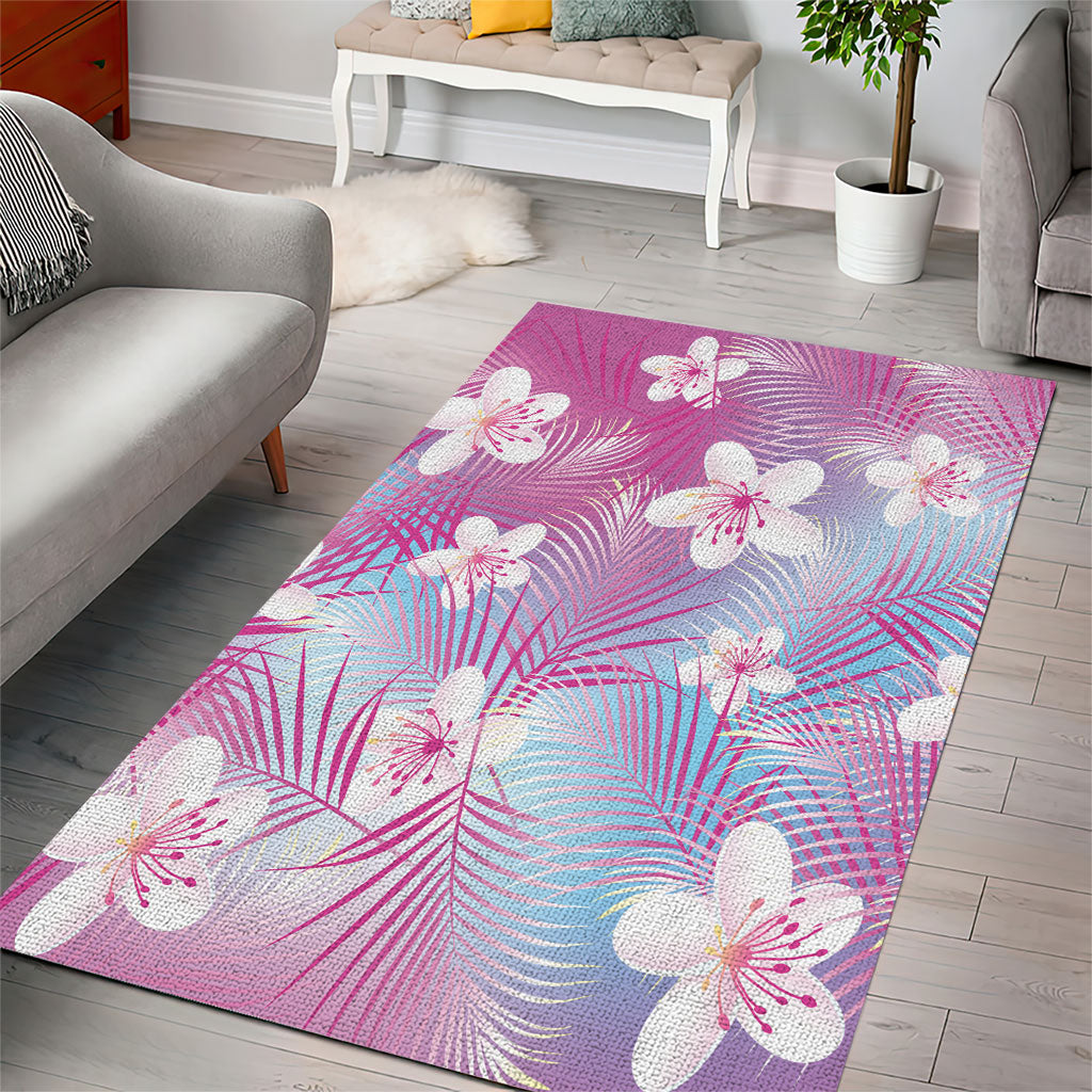 Pink Aloha Hawaiian Area Rug Tropical Flower Palm Leaf Pattern LT19 - Polynesian Pride